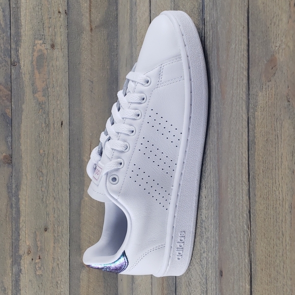 adidas Advantage Women's Tennis Casual Leather Shoes White/Iredescent - Picture 2 of 8